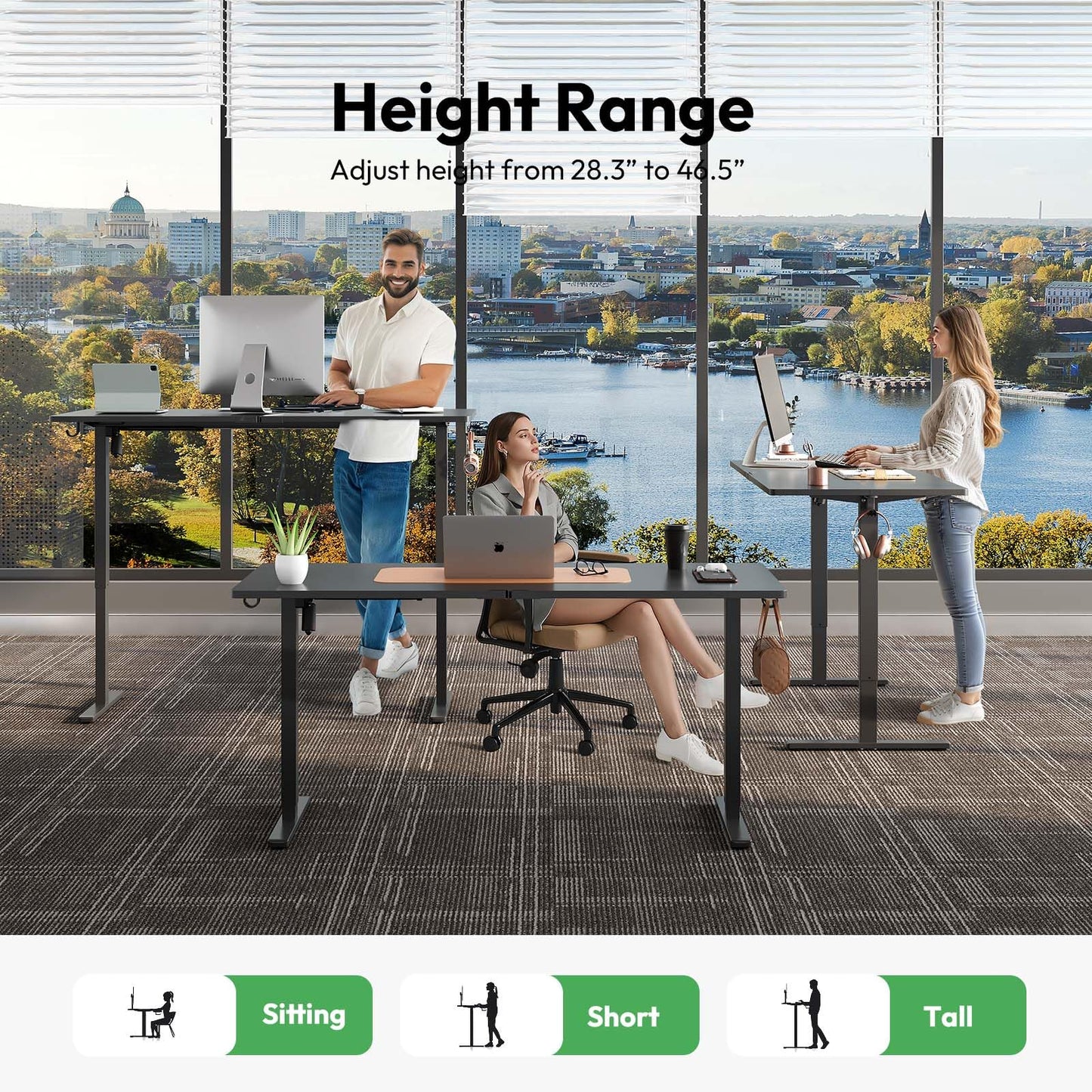 Gamork Electric Standing Desk with Drawers,55x24 inches Height Adjustable Sit-Stand Desk with Storage Shelf,3 Preset Heights,Equipped with Hooks,Ergonomic Gaming Table for Home and Study，Black