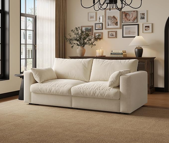Cloud Modular Sectional Sofa Couch with Storage Ottoman, 70" Oversized Sectional Couches for Living Room, Cloud Modular I-Shaped Sofa with Chaise, Loveseat, Chenille, Beige