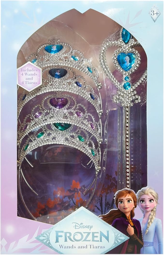 LUV HER Frozen-Themed Princess Crown & Wand Set - 8 Pack Includes 4 Tiaras & 4 Wands - Stunning ICY Blue & Silver Design -...