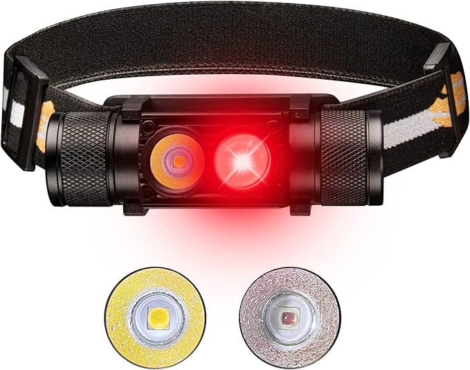 77outdoor LED Rechargeable Red Headlamp, H25LR / D25LR Powerful Lightweight Headlight with 90 High CRI Bright White Light ...