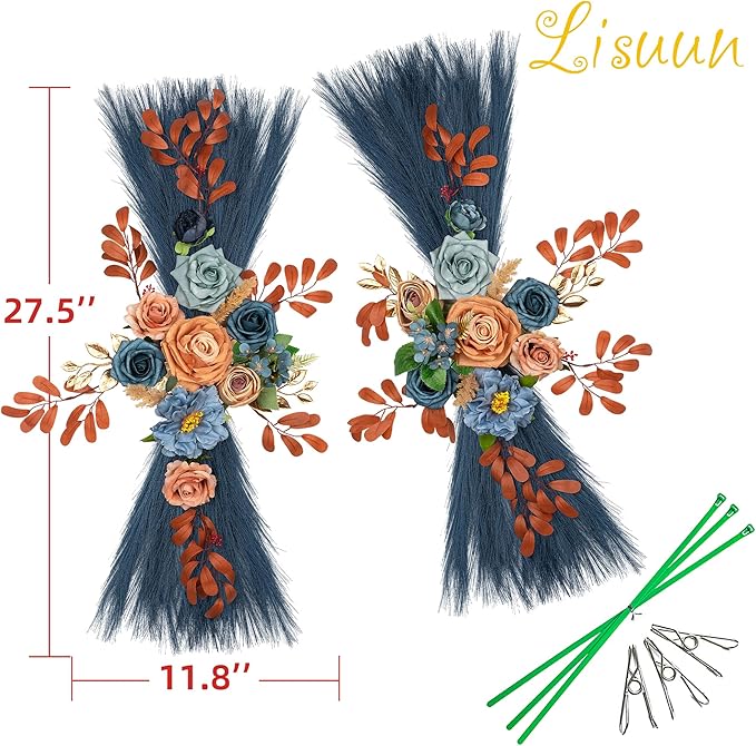 Wedding Arch Flowers, Artificial Floral Decor for Wedding Ceremony & Reception, Standard Size Large Flower Swag Set for Backdrop & Welcome Sign, Pack of 2 (Blue Coffee Pampas)