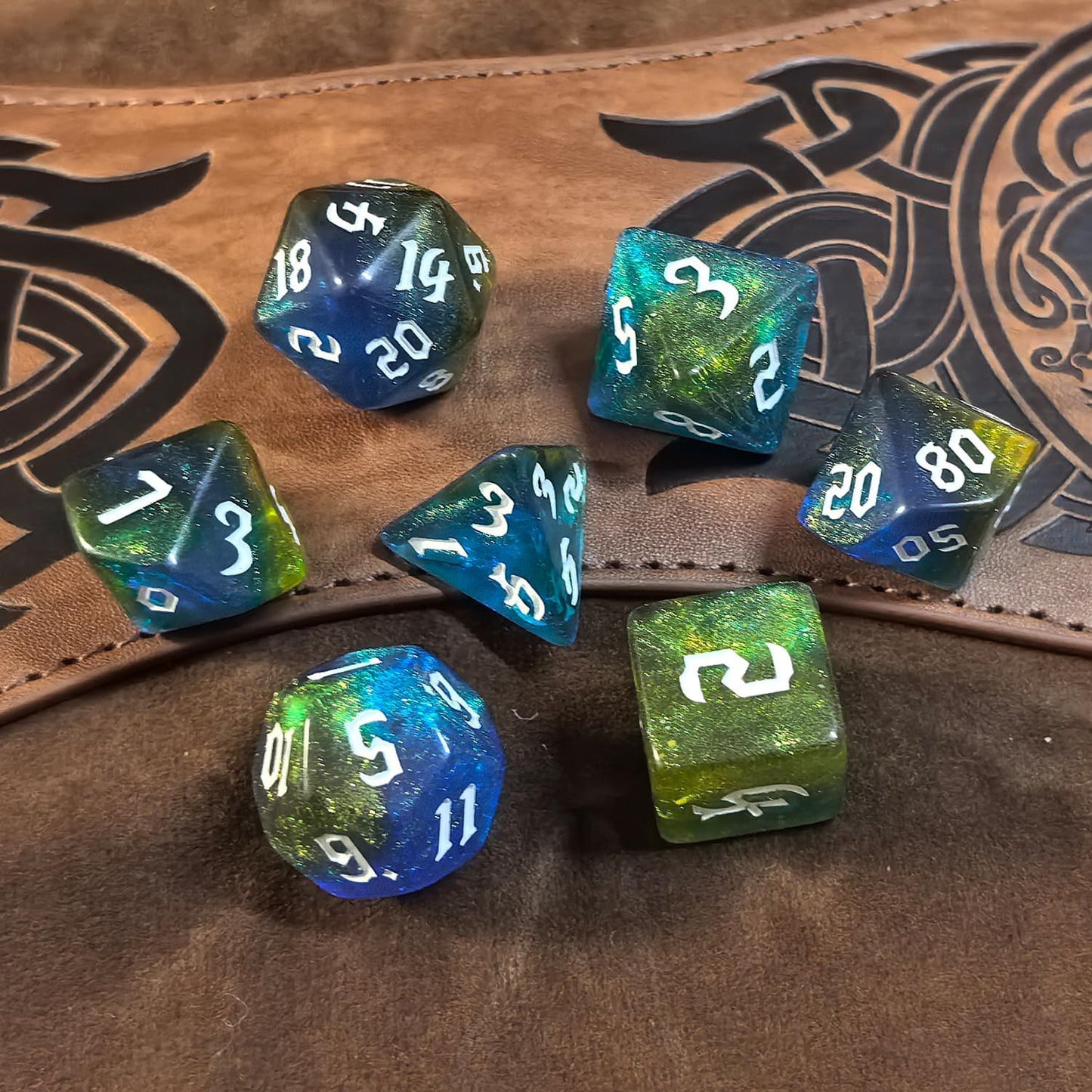 DND RPG Dice Set, Nebula Polyhedral Dice for Dungeons and Dragons, Mystery 7-Piece Set (Blue Gold)