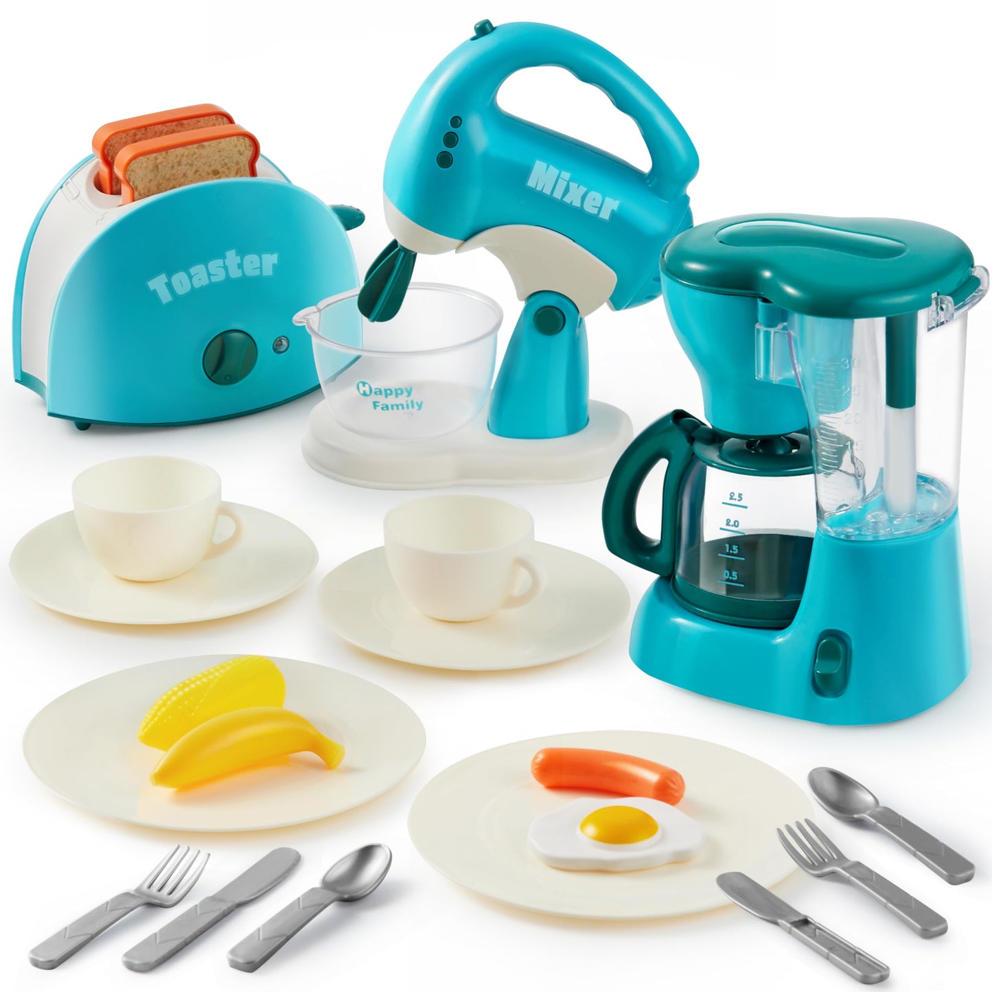 Joyin Play Kitchen Toys, Pretend and Play Food Kitchen Accessories GirlsToy with Coffee Maker, Mixer, Toaster with Realistic Lights& Sounds, Birthday Gift for Kids Ages 2 3 4 5, Blue