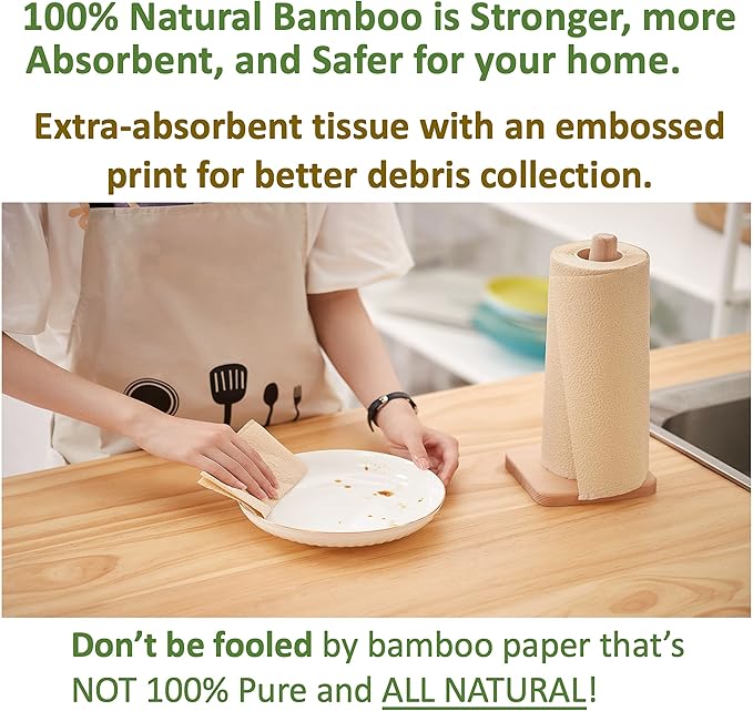100% Natural Bamboo Toilet Paper, Paper Towel Rolls, tree-free, unbleached, 3-Ply, 4 Paper Towel and 8 Large Toilet Paper Rolls (Home Pack Plus)