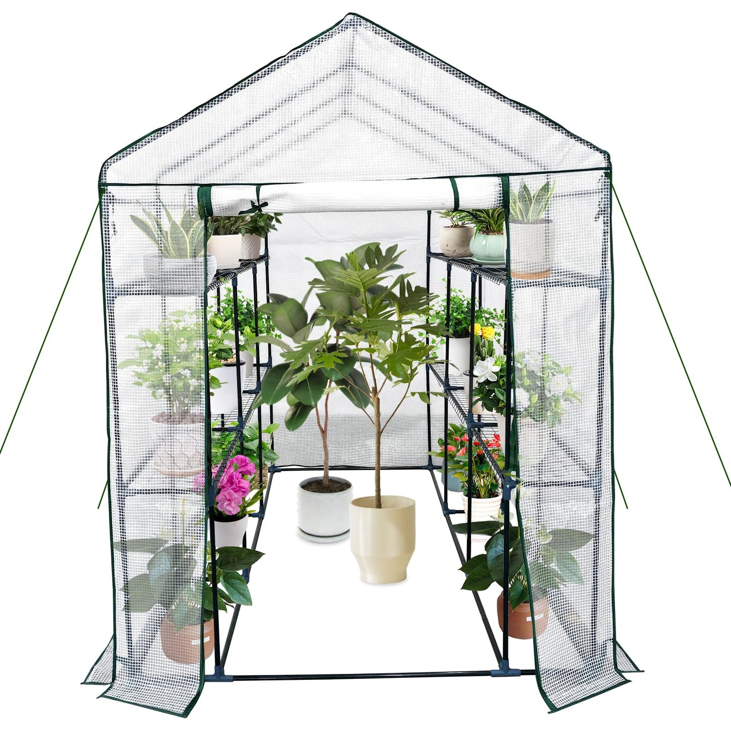 Garvee Walk-in Greenhouse for Outdoors,57 x 85 x 76'' Protected Plant Garden Hot House with Roll-Up Zippered Door,3-Tier 12 Shelves Green House for Patio Backyard