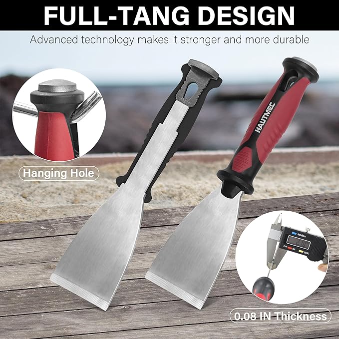 HAUTMEC 2pc Putty Knife Set, 2.5 in Straight and 3 in Offset Scrapers, Heavy Duty Stainless Steel Blade and Hammer End for Removing Wallpaper, Applying Putty, Plaster, Cement HT0061-PT