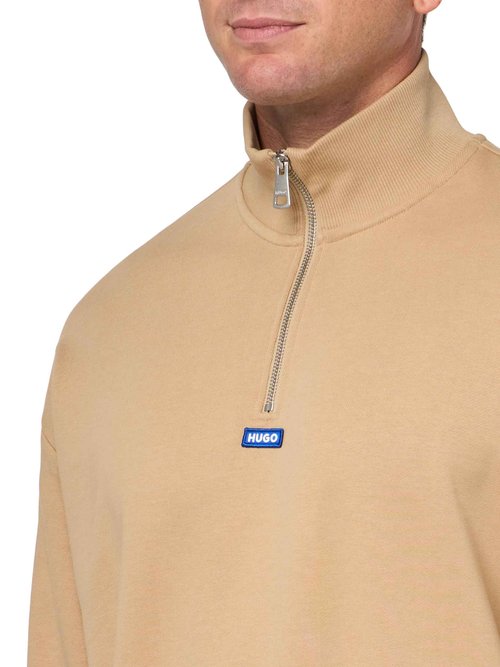 HUGO Twill French Terry Quarter Zip Sweatshirt, dunes, L
