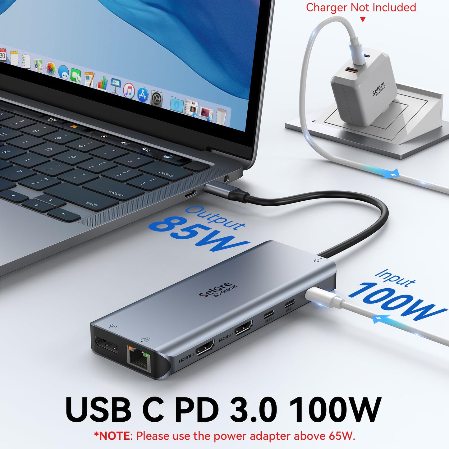 Usb C Docking Station Dual Monitor,Selore 13 In 1 Usb C Hub 3 Monitors With Dual Hdmi,Dp,10G Usb A/C,100W Pd,5 Usb A/C Ports,Gig