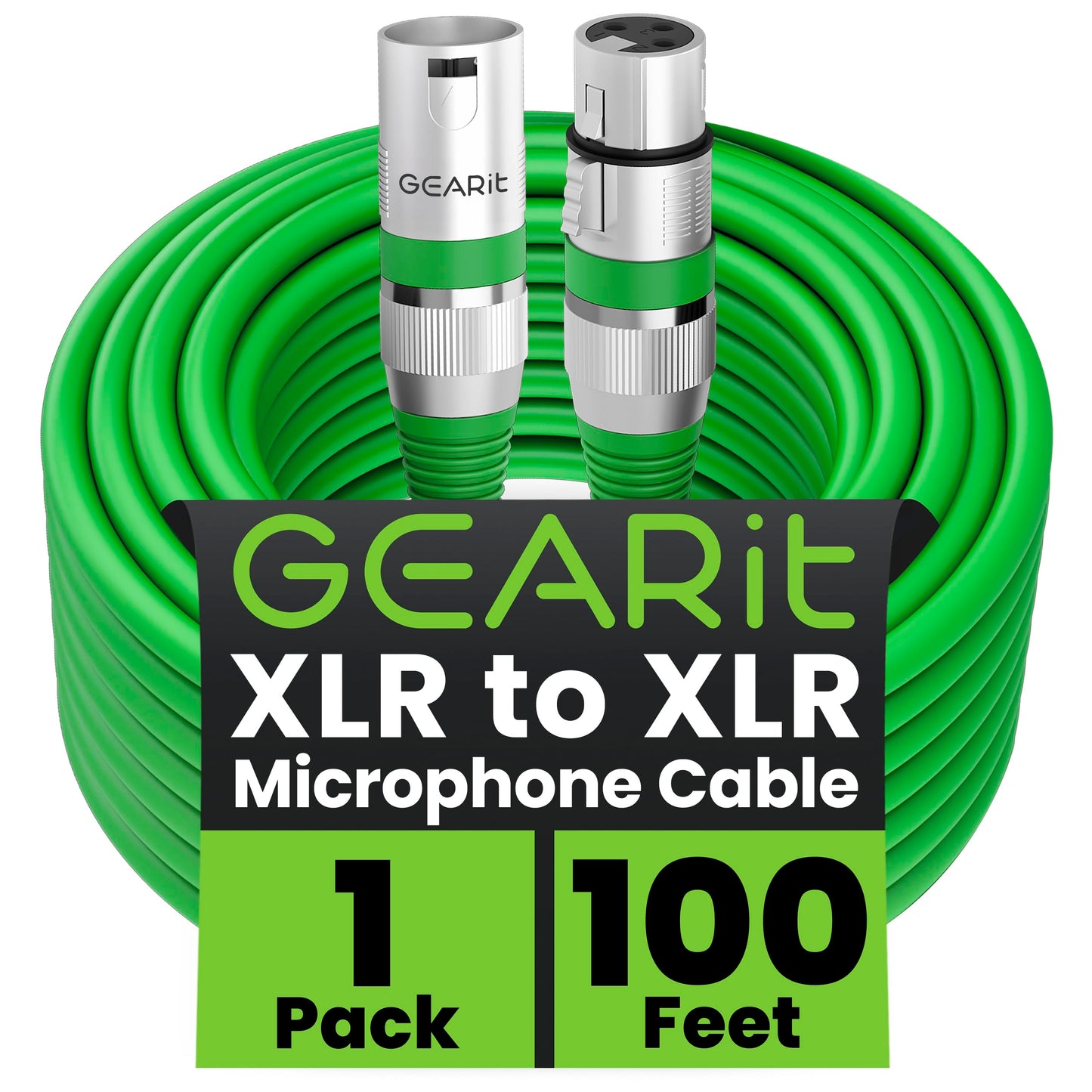 GEARit XLR Male to Female Microphone Cable (100 Feet, 1 Pack) 3-Pin Balanced Shielded Mixer, Recording Studio, Podcast - Green