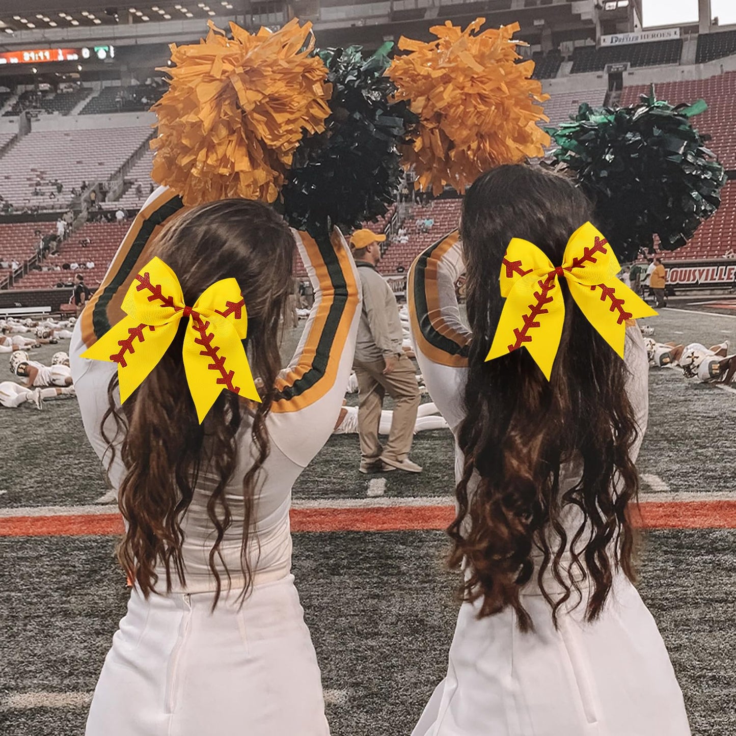 YLEN YHXX 20 PCS 8 Large Softball Cheer Hair Bows Cheerleading Bows with Ponytail Holder Elastic Band Handmade for Cheerleading