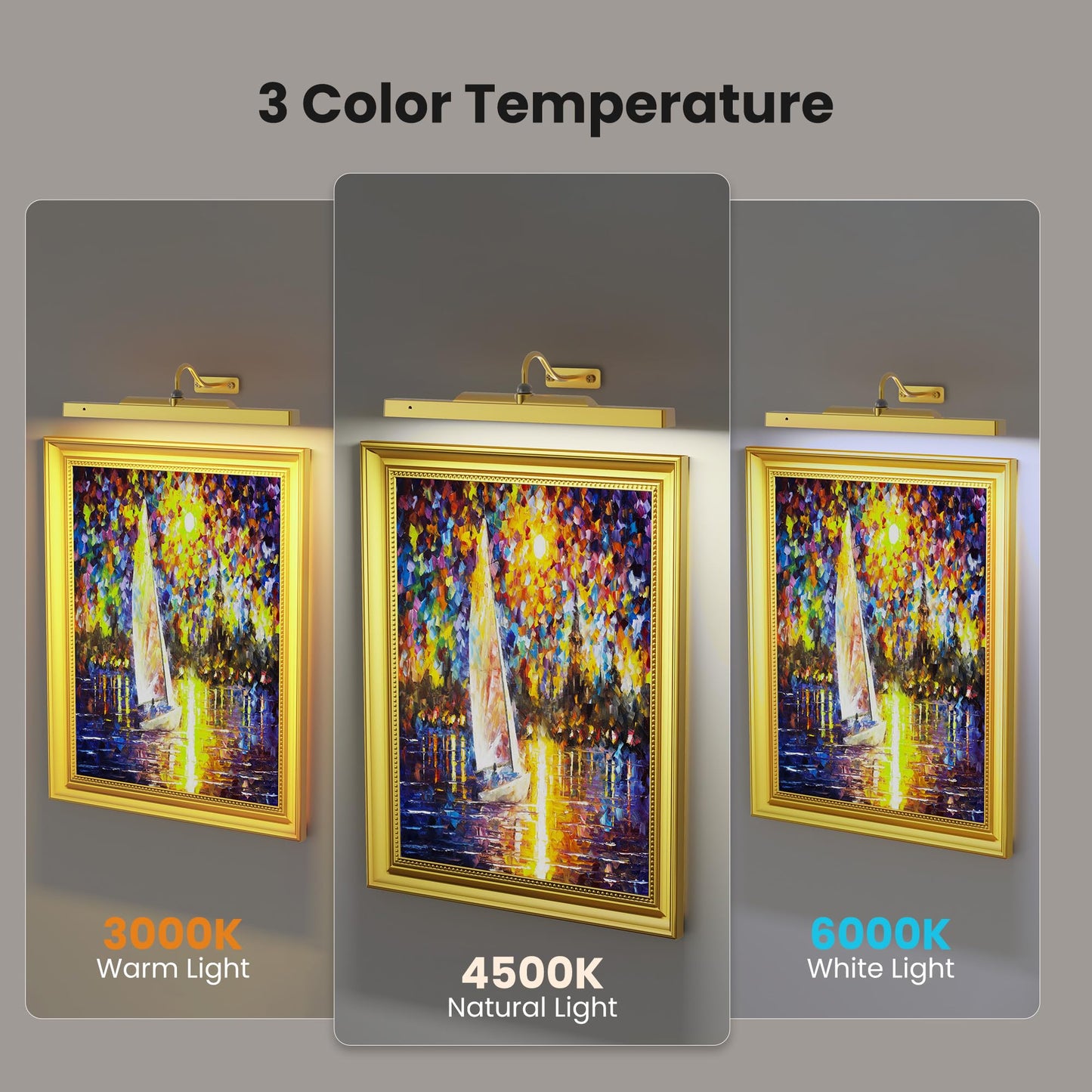 Craftersmark Picture Light Gold 2Pack, 5000mAh Battery Opertated Cordless Picture Lights for Wall, 16in CCT Dimmable with Touch Control for Wall Painting,Frame, Portrait, Dartboard
