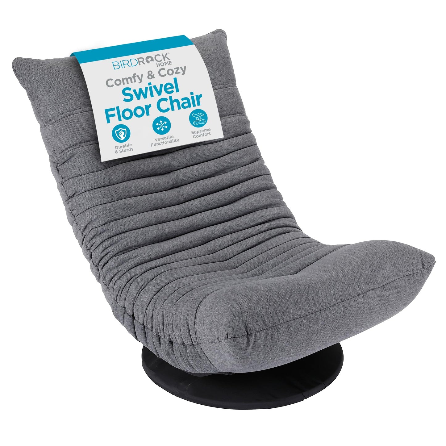 BIRDROCK HOME Swivel Floor Chair - 360 Adjustable Memory Foam Lounge Seat - Gaming - Comfortable Back Support - Cushion Dorm Rocker - Comfy for Reading Game Meditating - Fully Assembled (Grey)
