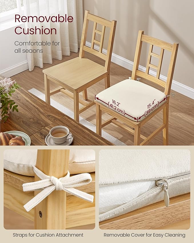 VASAGLE Wooden Dining Chairs, Set of 6, Kitchen and Dining Room Chairs, Removable Cushion, Curved Back, Each Supports 264 lb, Golden Oak UKDC150N16