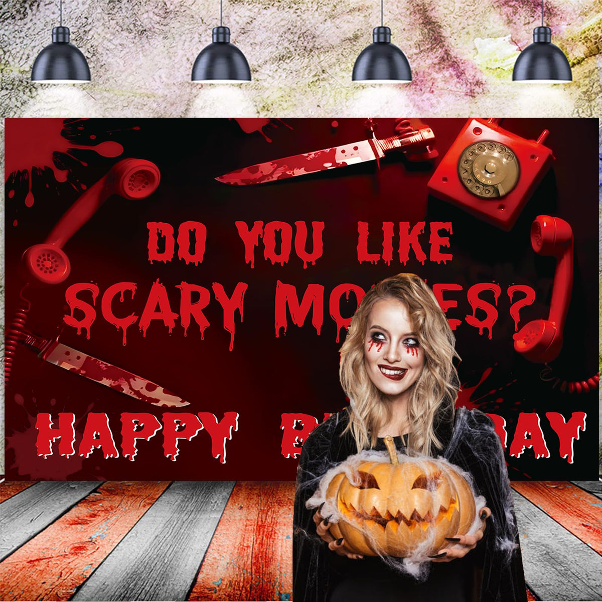 Do You Like Scary Movies Backdrop Halloween Horror Movies Night Party Decor Have a Killer Scream Party Decor Halloween Bloody Murder theme Spooky Creepy Event Birthday Party Decorations
