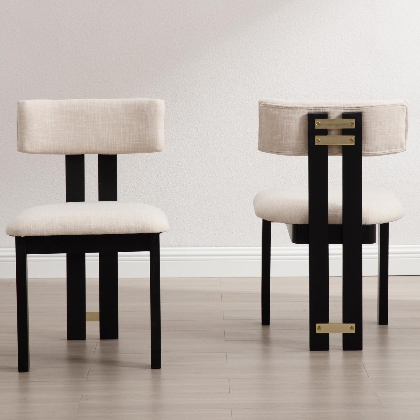 RIVOVA Dining Chairs Set of 4, Modern Upholstered Kitchen Dining Room Chairs with Curved Backrest and Black Wood Legs, Beige