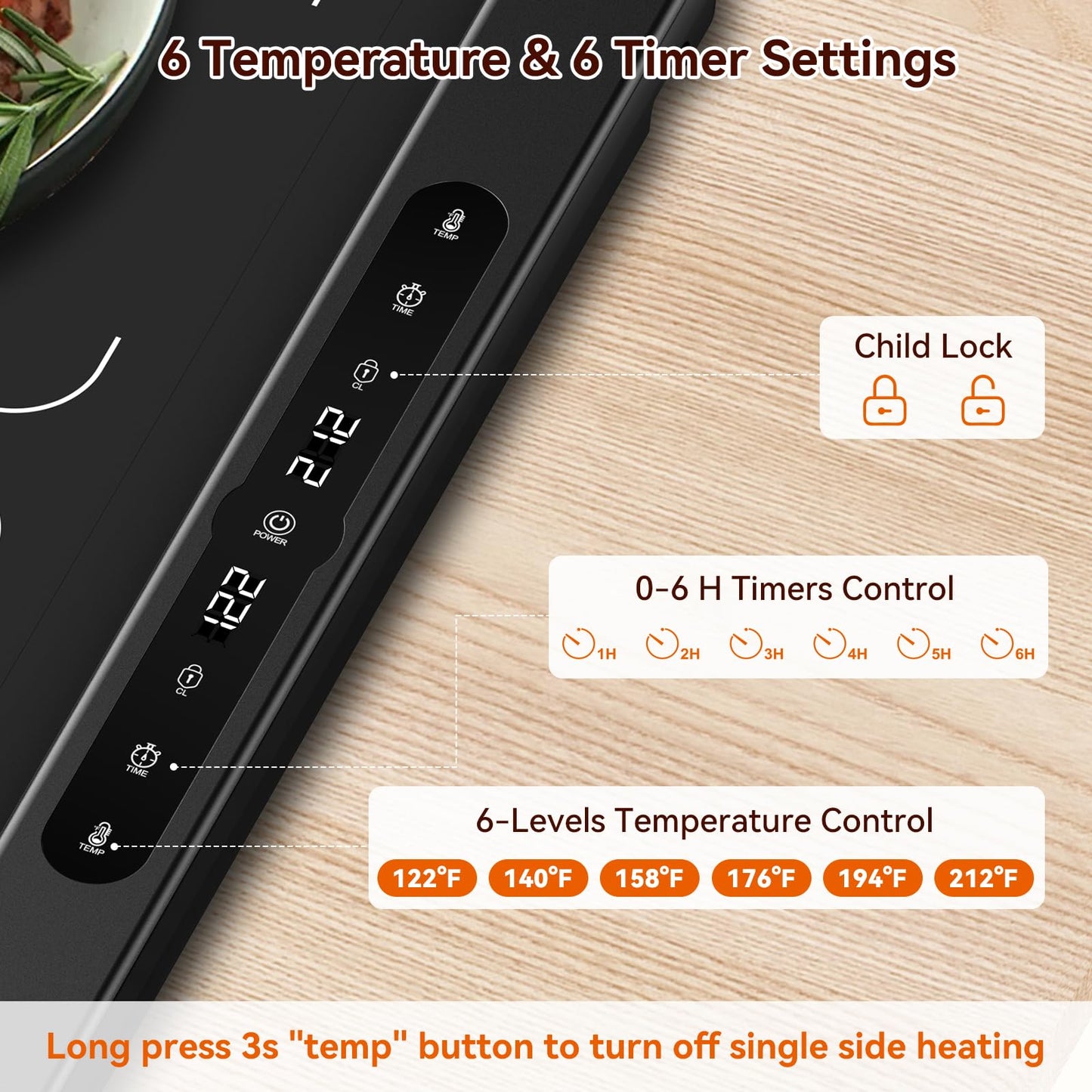 Newise Graphene Warming Mat for Food, Dual-Zone Heating XXL 36”x17”, Food Warmer for Parties Buffets with 6 Temperature & Timer, Child Lock, Daily Use, Gift for Family, Mom, Black