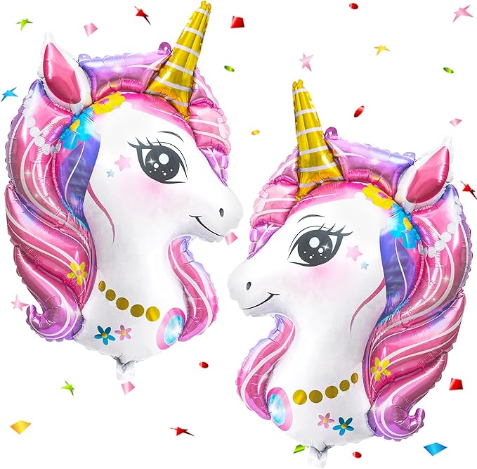 2 Pack Unicorn Balloons, Unicorn Birthday Party Decorations, Large Foil Head Balloon for Girls Birthday Decoration Wedding...