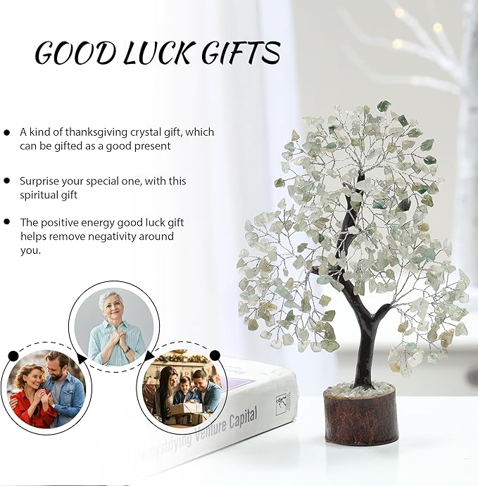 PYOR Green Jade Crystal, Bonsai Tree, Money Trees, Crystals and Healing Stones, Reiki Decor, Jade Crystal, Gemstone Tree, Spiritual Gifts for Women, Decorations for Living Room, Office Decor Women