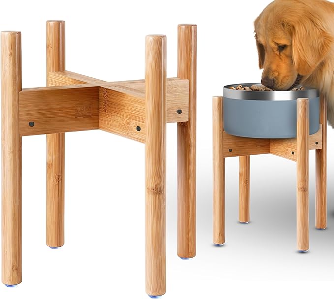Dog Bowl Stand for Large Breed - 14-inch High, Adjustable Sideways to Fit Various Sizes of Pet Food/Water Bowls, Slow Feed...