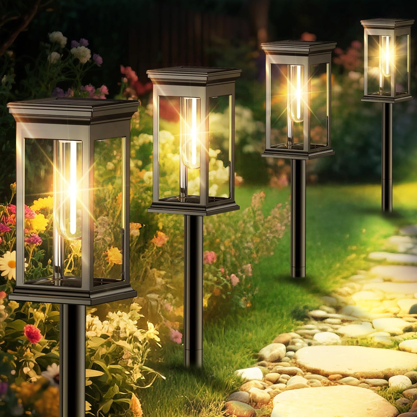 NIOWS Solar Pathway Lights Outdoor Waterproof – 10 Pack Bright Solar Powered Garden Lights with Auto On/Off, IP65 LED Landscape Lighting for Walkway Patio Lawn Yard Decor