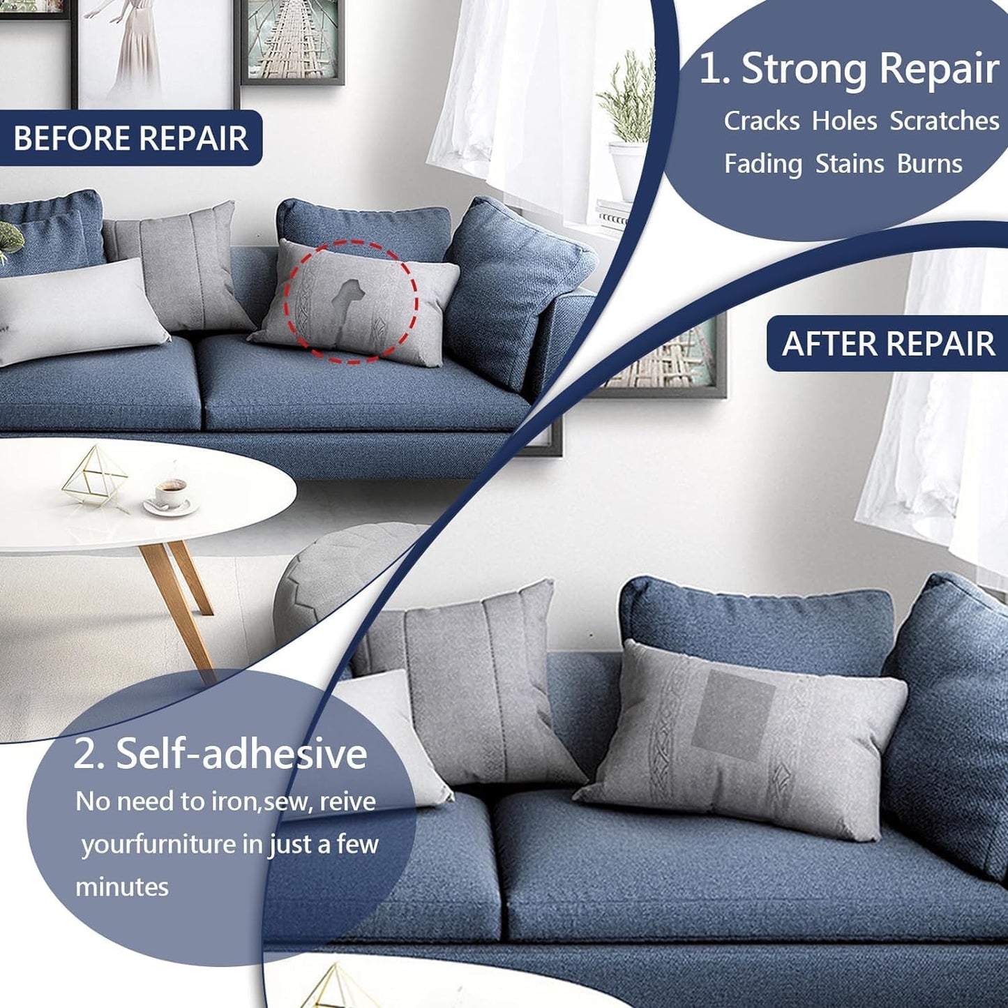 Canvas Repair Patch, 35X79 Inch Strong Sticky Fabric Repair Tape, Self-Adhesive Fabric Patch for Sofas, Tote Bags, Clothing, Car Seats, Furniture (Light Grey, 35X79 Inch)
