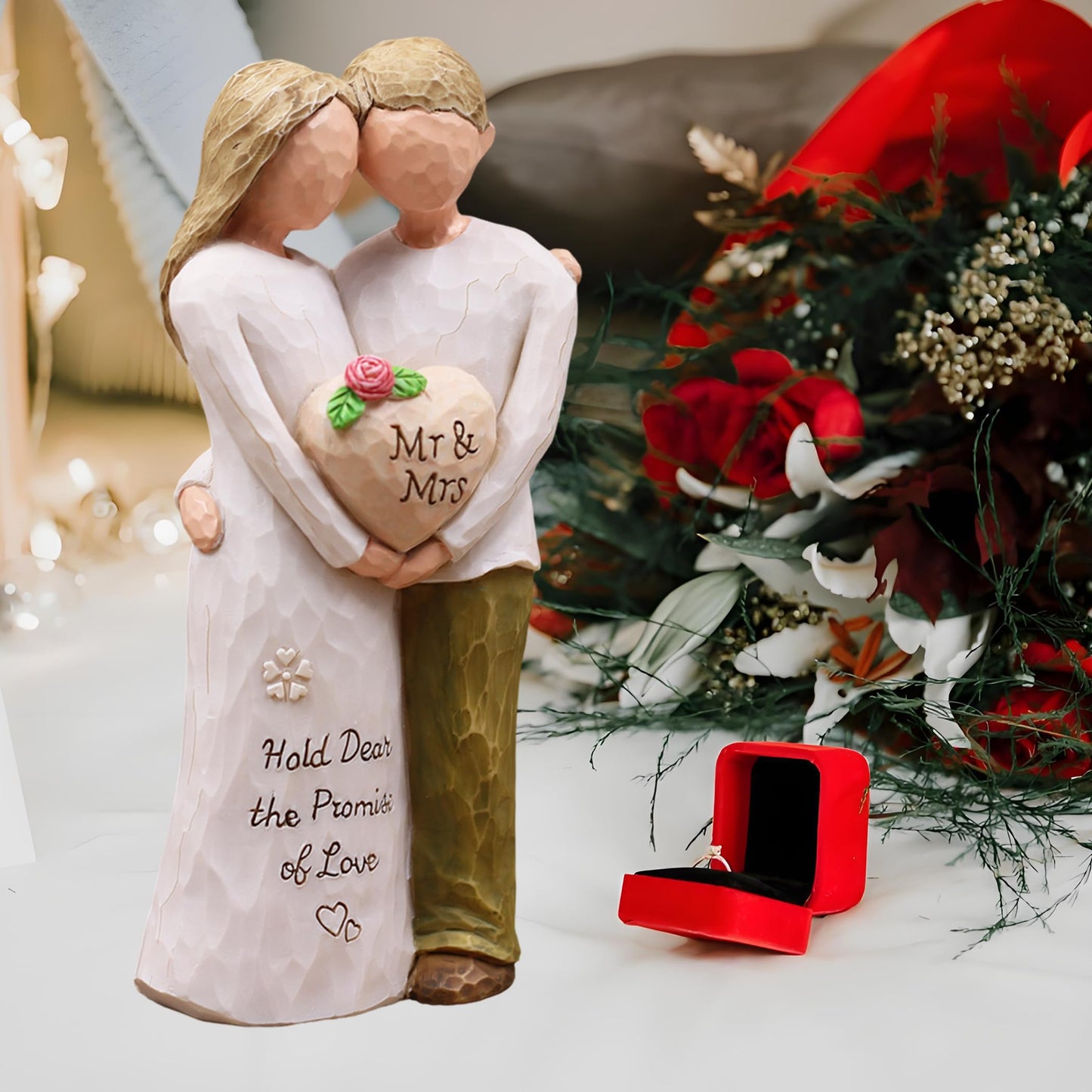 AUMELO Anniversary Wedding Gifts for Women Men Couple, Gifts for Her Him, Birthday Gift for Girlfriend Boyfriend Wife, Hand-Painted Resin Mr & Mrs Figurine for Christmas Valentines Day (Pink)