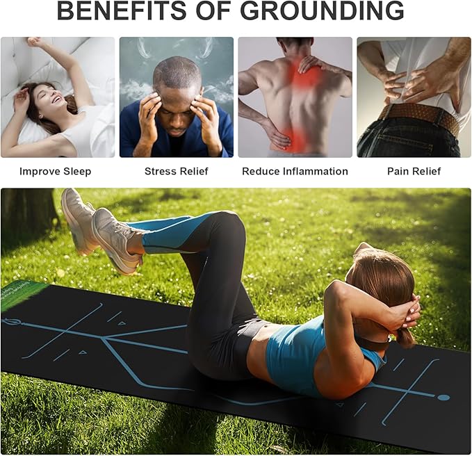 LekDrok Grounding Yoga Mat, 72x24inch, Earthing Sleep Pad for Physical Therapy, Exercise & Workout Non Slip Mat, Reduce Anxiety and Improve Sleep