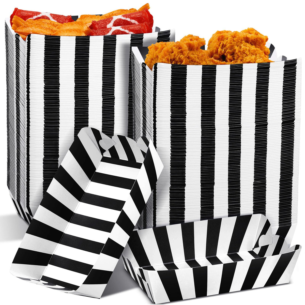 Yaomiao 100 Pcs Striped Paper Food Trays Carnival Paper Boats for Food Nacho Hot Dog Disposable Plates Disposable Serving Trays for Carnivals Fairs Festivals Picnics(Black)