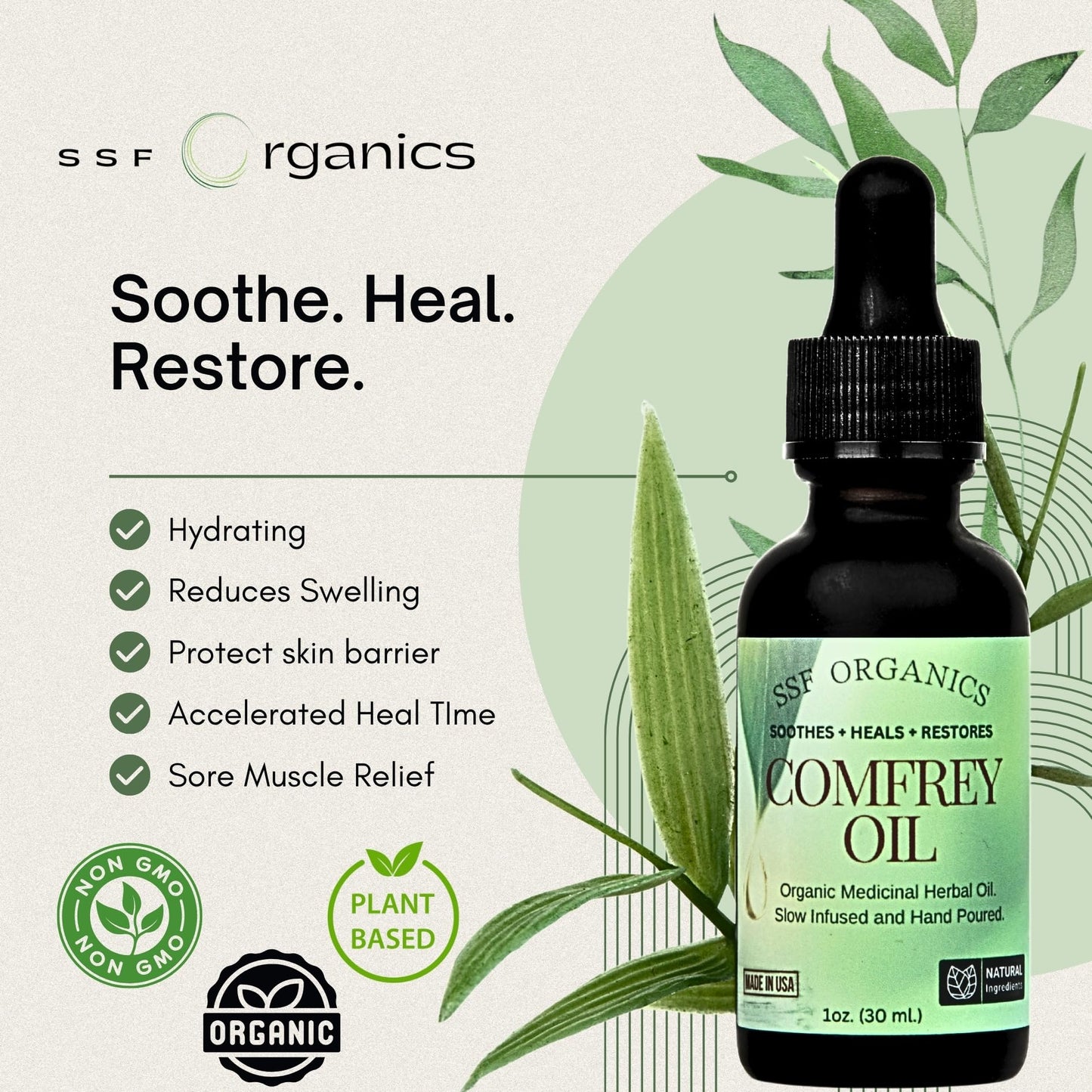 SSF Organics- Healing Comfrey Oil Concentrate. Natural Therapy for Joints, Muscle and Skin. | Medicinal Plant Based Relief and R