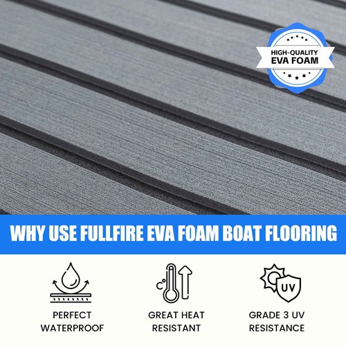 Fullfire EVA Foam Boat Flooring with 3M Self-Adhesive Backing, Marine Decking Faux Teak Deck Sheet for Jon Boats Pontoon Boat Yacht RV Jet Ski Kayak Floor, Dack Grey and Black 94" x 23.5"