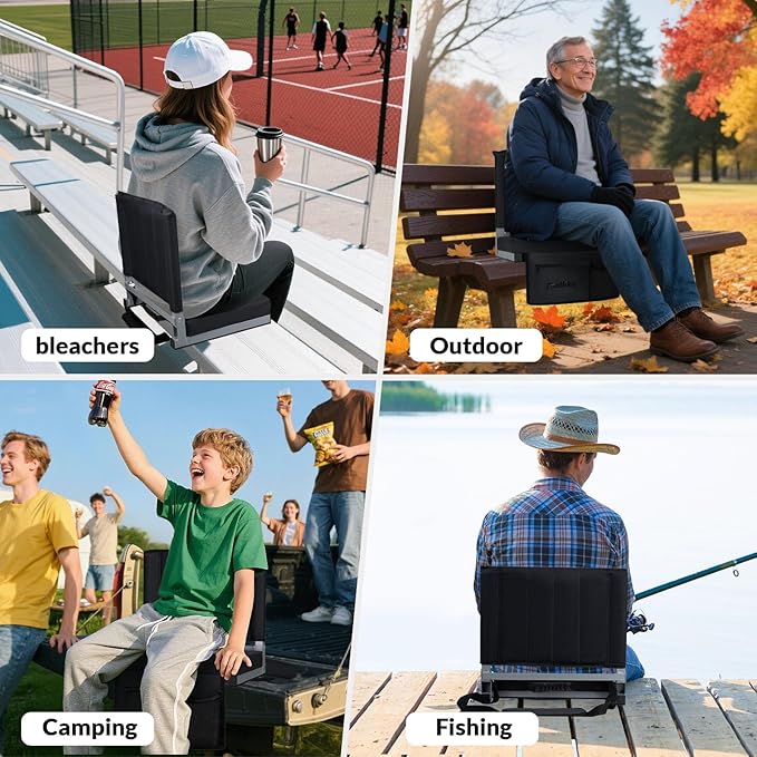 Thallike Heated Stadium Seats for Bleachers － 3-Level Heating Foldable Chair with Back Support, Large Storage Pockets & Cup Holder for Sports Games and Camping