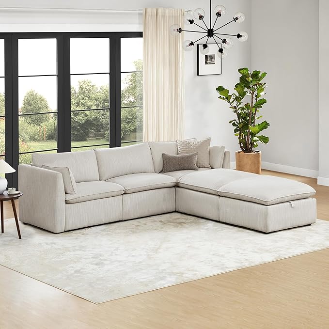 CHITA Luxury Oversized 114" L-Shaped Sectional Sofa Couch, Premium Down Filled Cloud Modular Sectional with 2 Storage Ottomans, FSC Certified, 5 Seat for Living Room, Snow