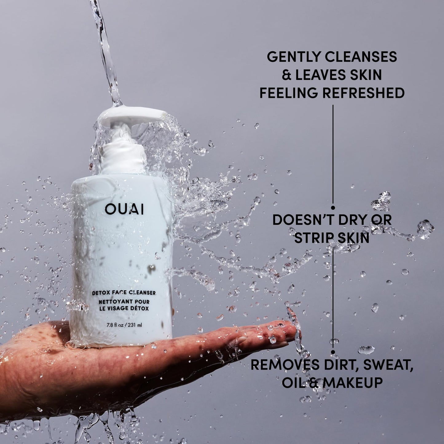 OUAI Detox Facial Cleanser - Deep Cleansing Face Wash with Glycolic Acid, Niacinamide & PHA - Removes Sweat, Dirt & Oil Without