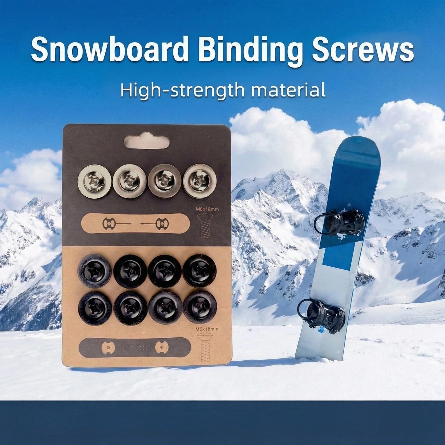 Generic Snowboard Binding Screws, Stainless Steel Replacement Hardware, 12-Pack — M6 x 13/16 mm Mixed Lengths, Phillips Drive, Rust-Resistant, Fits 4x4 & 2x4