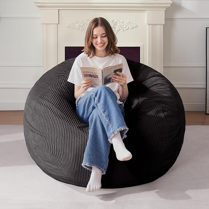 Homguava 4FT Bean Bag Chair for Adults,Teardrop Bean Bags Big Beanbag Chair with Memory Foam Filled and Ultra Soft Removable Corduroy Cover for Living Room, Bedroom (Black)