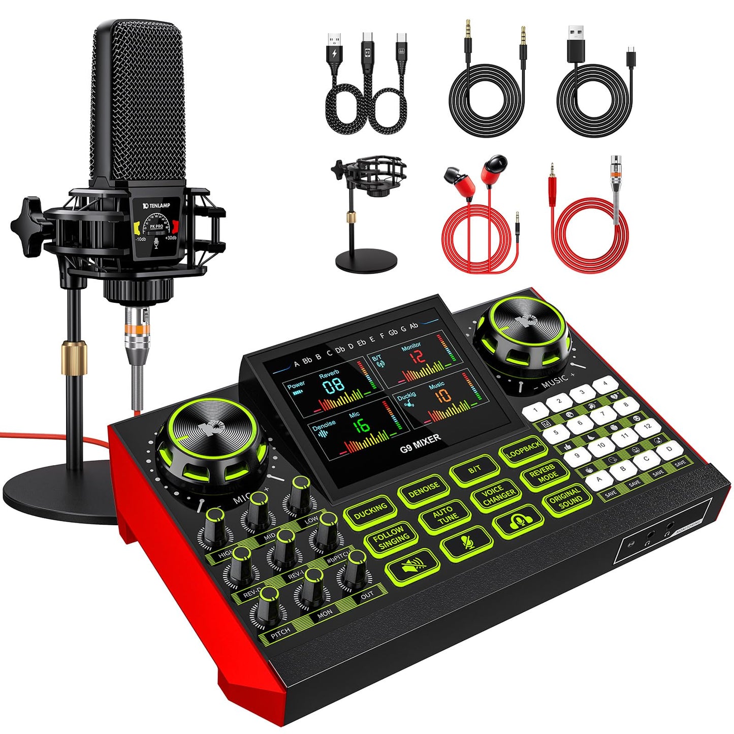 Podcast Equipment Bundle With Live Sound Card Audio Mixer, Podcast Equipment With 3.5Mm Microphone, Soundboard For Phone, Comput