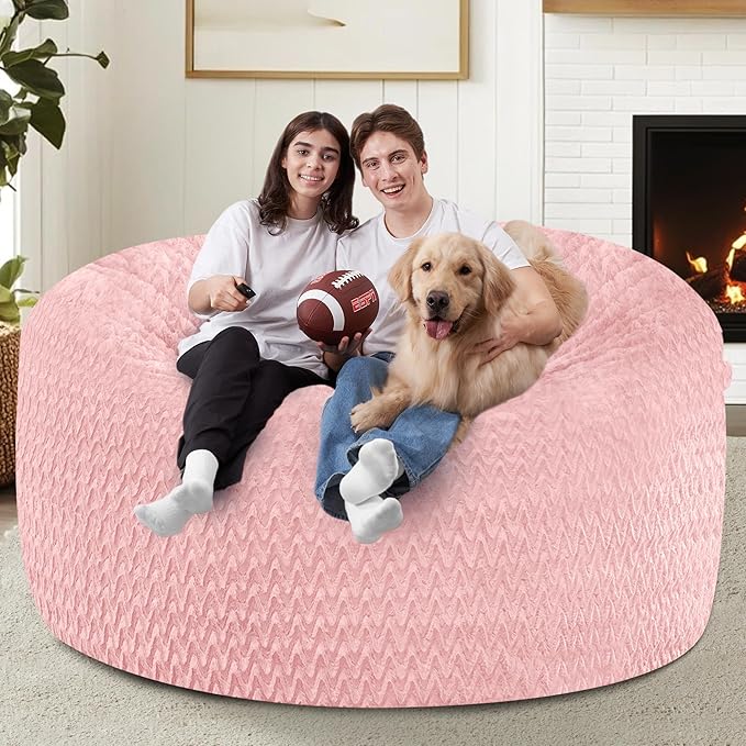 5FT Bean Bag Chair,Giant Bean Bag Chairs for Adults,Big Bean Bags with Memory Foam Filled, Large Beanbag Chairs with Chevron Plush Cover-Soft Pink