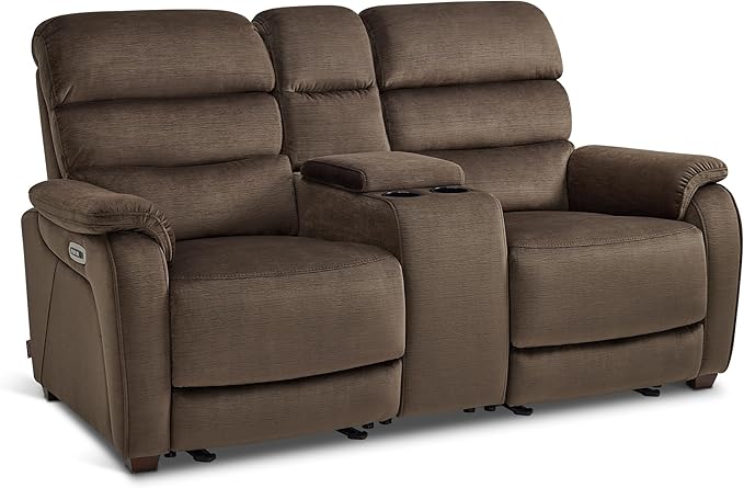 MCombo 73.8'' Wall Hugger Power Loveseat Recliner, Reclining Loveseat with Console, Adjustable Headrest, USB Charge Ports, Cup Holders, for Living Room, RVs, Small Spaces, Fabric ST258M2 (Coffee)