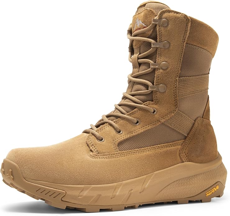 NORTIV 8 Men's Breathable Tactical Military Work Boots Side Zipper Leather Lightweight Hiking Motorcycle Combat Boots 8 In...