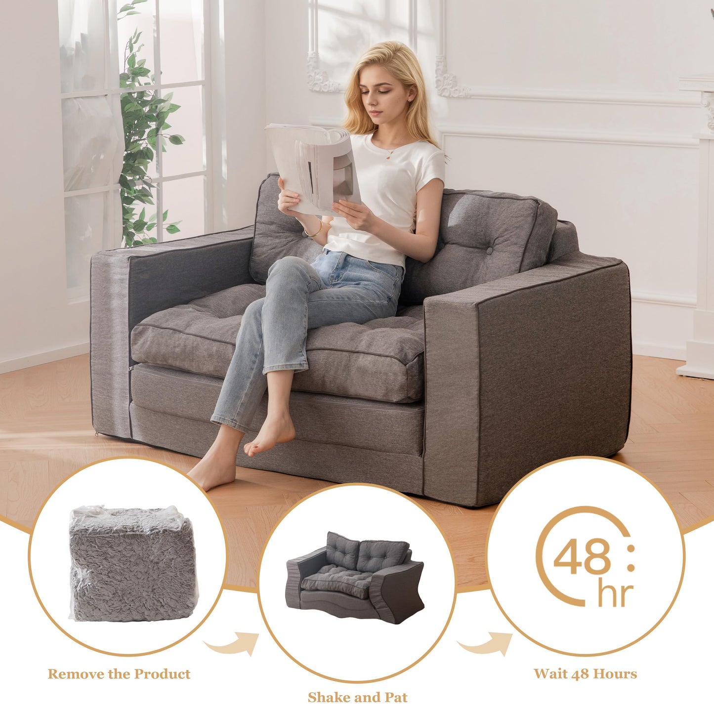 YOSHOOT Loveseat Sleeper Sofa,55" Convertible Sofa Bed Couch Futon Couches for Living Room,3-in-1 Pull Out Floor Couch with Reclining Backrest and Pillows