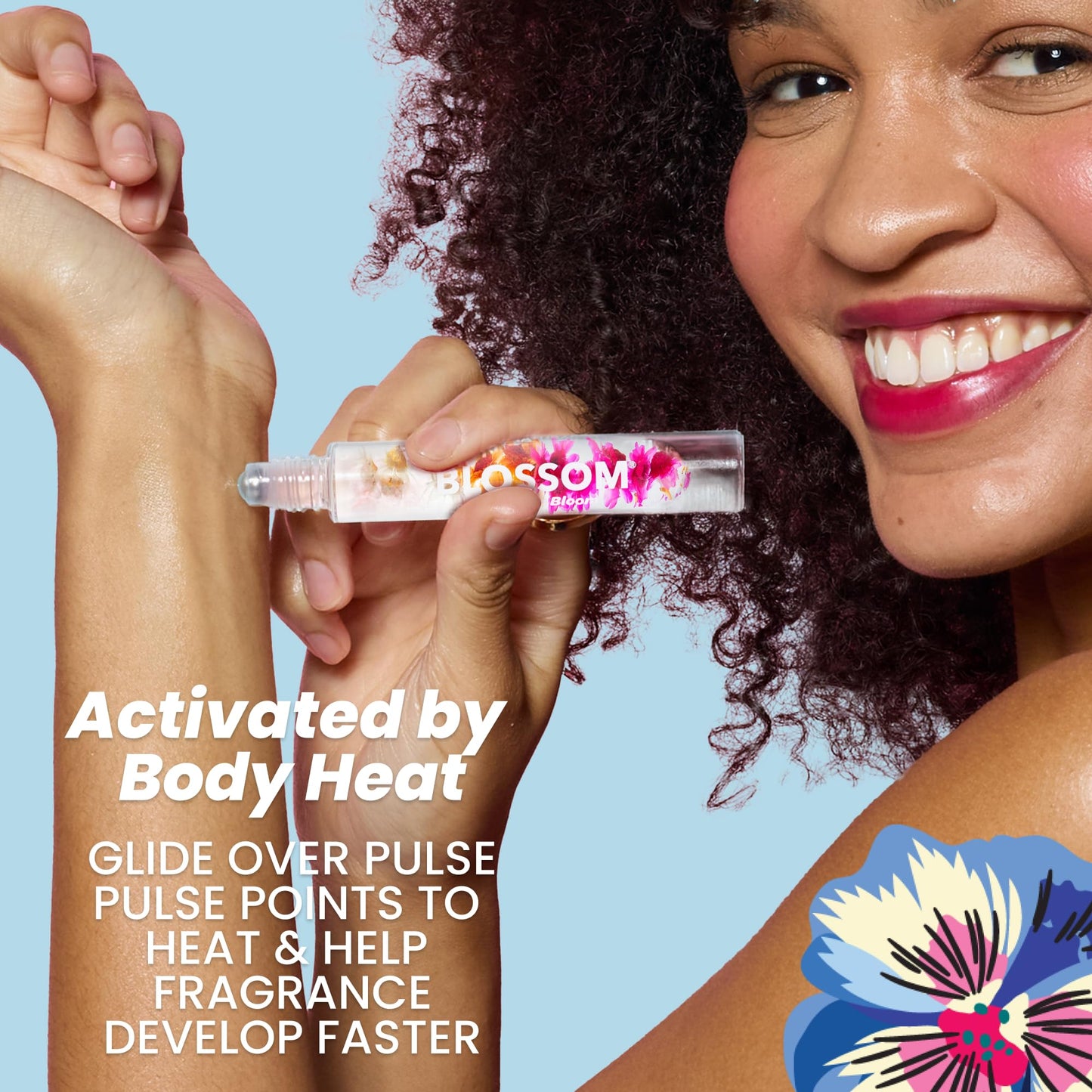 Blossom Roll on Perfume for Women Alcohol Free Rollerball Perfume Oil with Essential Oils, Infused with Real Flowers, Made in USA, 0.20oz (Peach, Jasmine, Rose, Gardenia, Sandalwood), Island Hibiscus