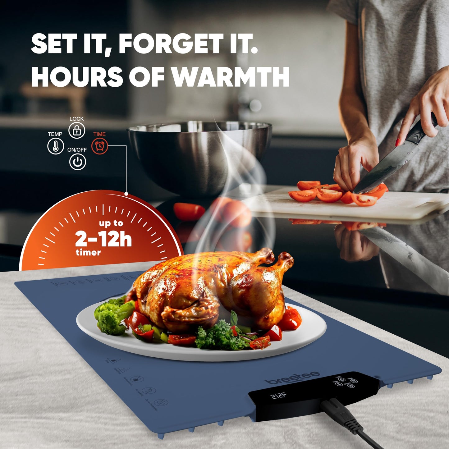 BREETEE Electric Food Warming Mat – Silicone Heating Mat for Food with 9 Temp Levels – Portable Roll Up Warming Mat for Food – Versatile Warming Tray for Buffet, Parties, Home, RV Kitchen