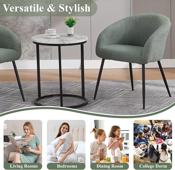 YDcosyfy Modern Small Accent Chair Set of 4, Comfy Sherpa Makeup Vanity Chair with Metal Legs, Decorative Dining Chair no Wheels for Living Room, Dressing Room, Bedroom, Green
