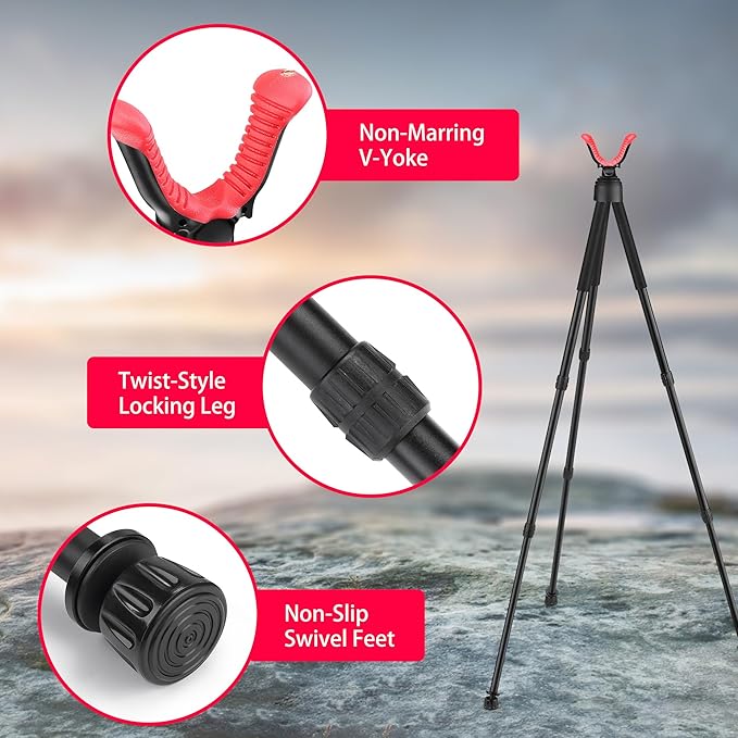 Zeadio Tripod Hunting Rest with High Density Foam Grip, Twist-Style Locking Leg, and Non-Marring V-Yoke Rest Head for Outdoor Activities