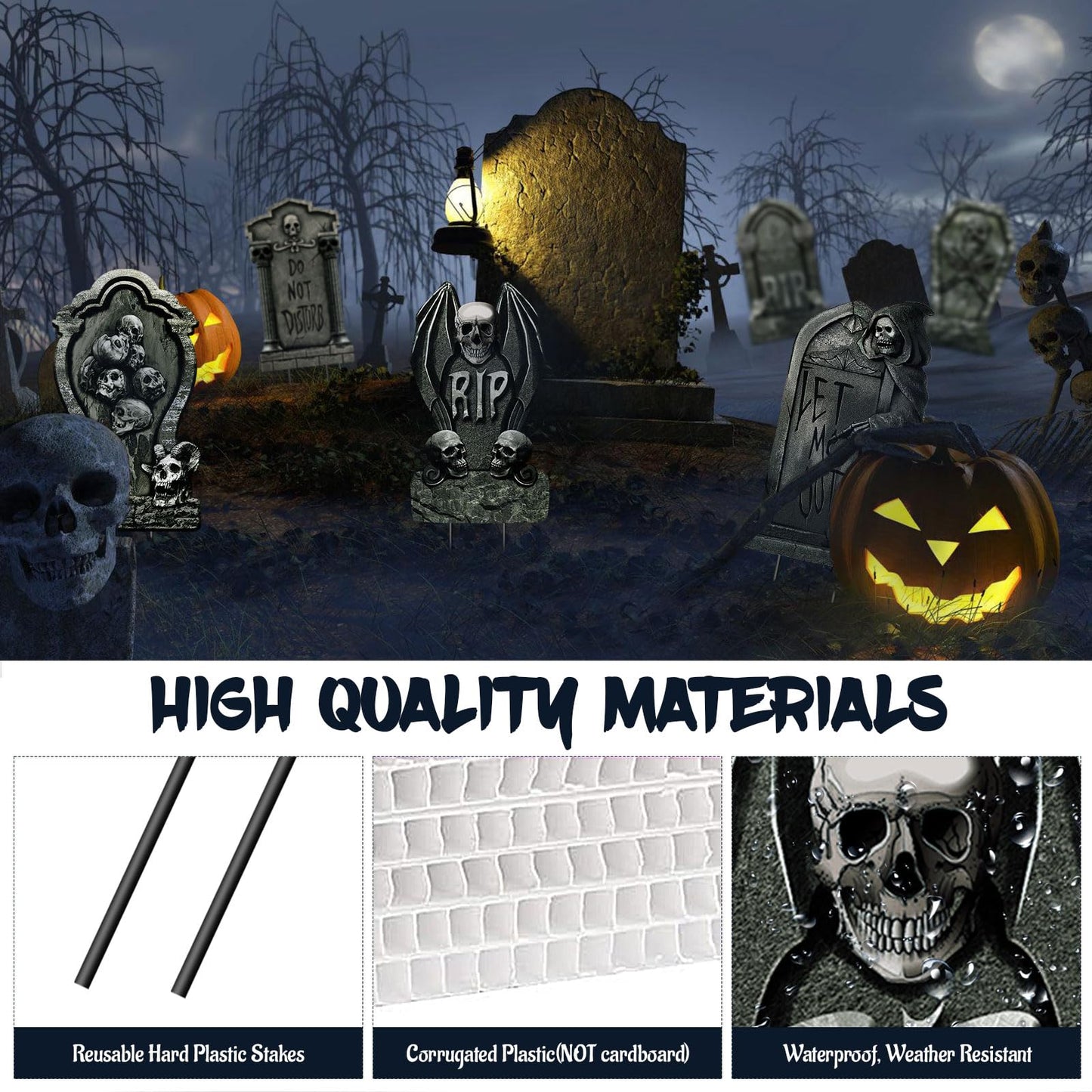 DECEED 6 PCS 16.9" x9.8" Halloween Yard Signs Graveyard Tombstones Halloween Outdoor Decorations, Gravestones Yard Signs with Stakes Scary Lawn Decor Party Supplies
