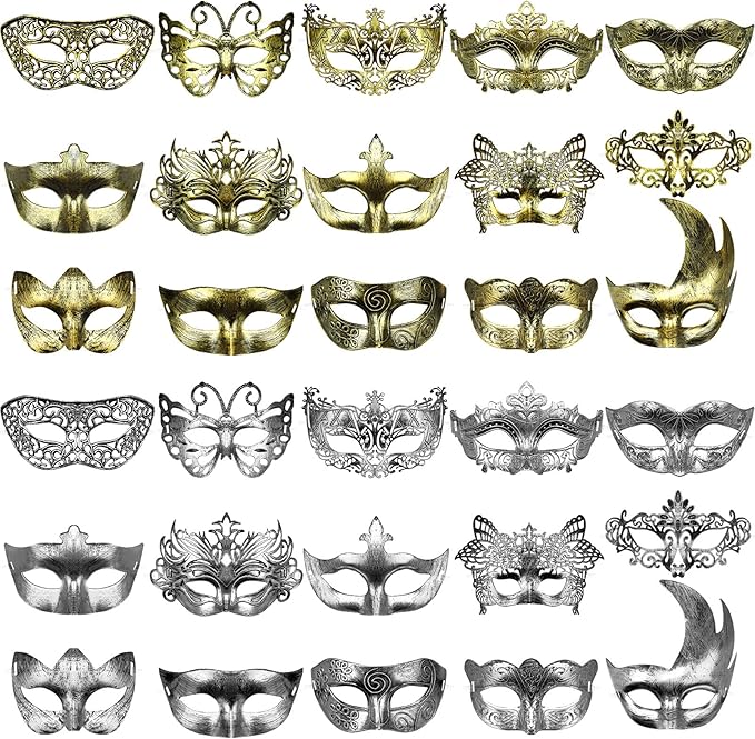 Yunsailing 30 Pieces Masquerade Mask Antique Masks with Straps for Women Men Masquerade Ball Mardi Gras Carnival Party Fav...