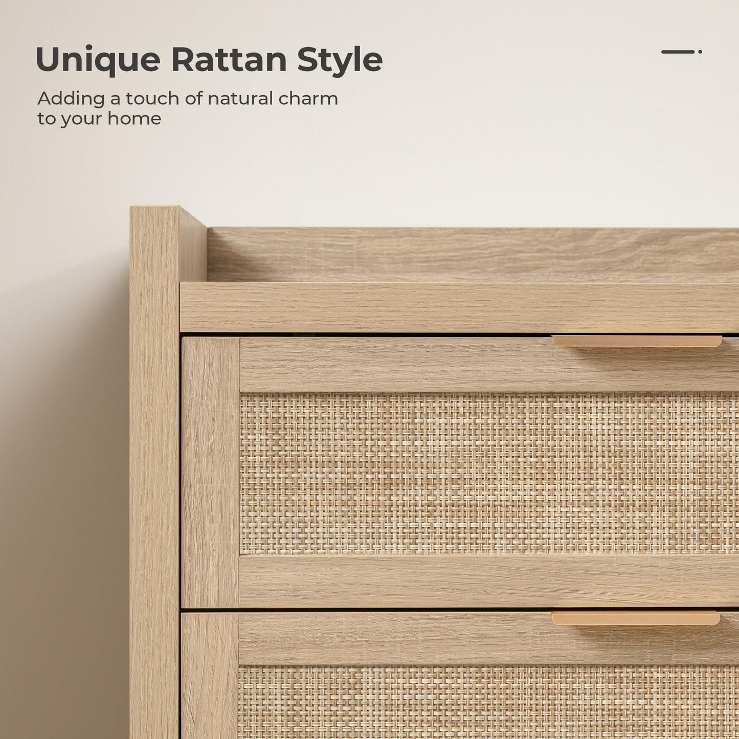 SICOTAS Dresser for Bedroom Chest of Drawers 46" Tall Dresser for Closet with 5 Rattan Drawers Boho Night Stand Large Clothes Storage Cabinet for Living Room Hallway Nursery Entryway