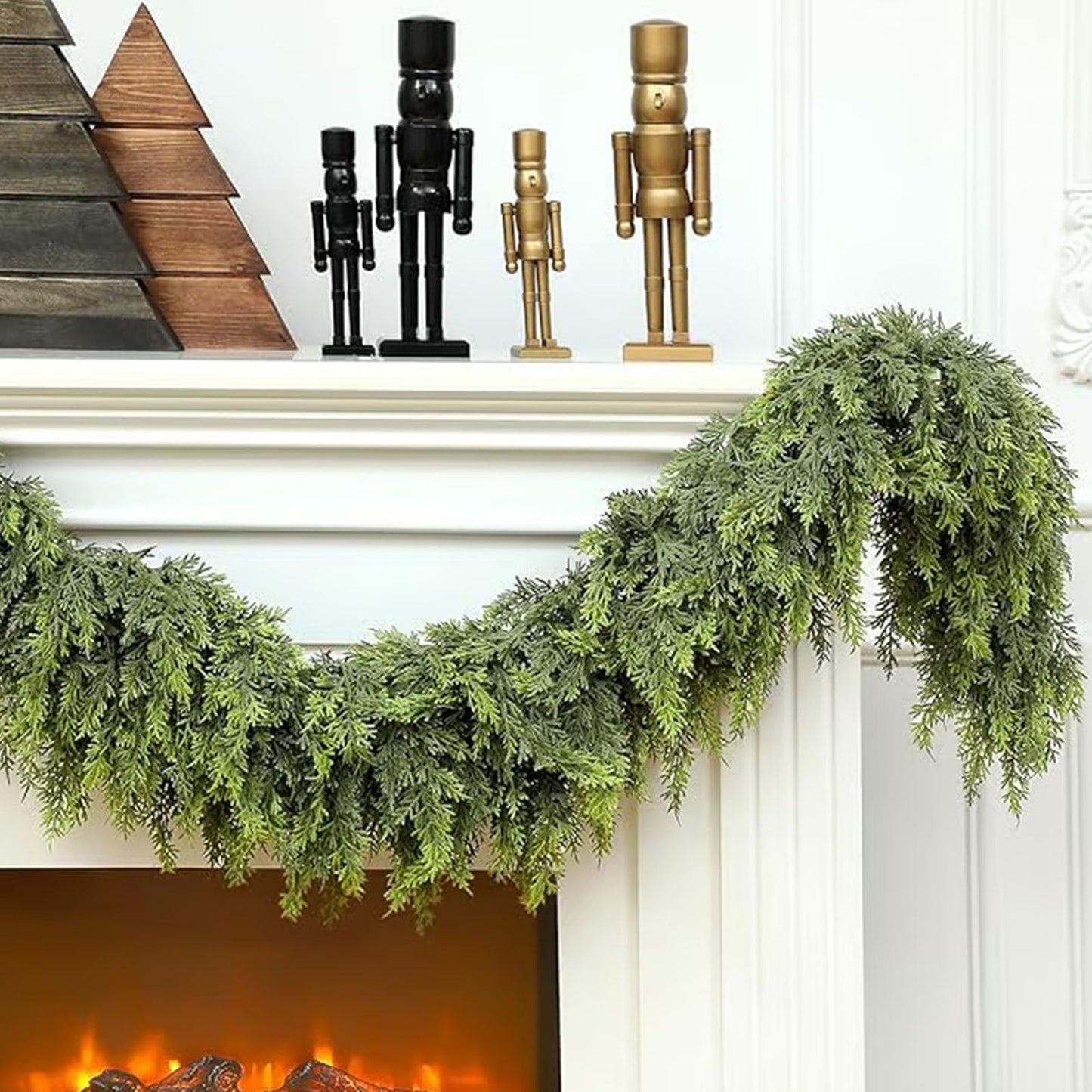 2025 Christmas Artificial Cypress Leaf Vine Wreath, 6 Ft Dense Pines Realistic Touch Norfolk Garland Ornaments, Artificial Green Wreath for Christmas Holiday Mantle Fireplace Table Home Decor