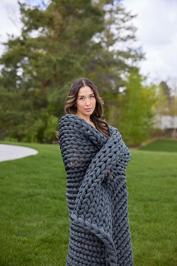Nuzzie Chunky Knit Weighted Blanket - Breathable, Cooling, Hand Made Knit Throw Blanket for Sleep - Machine Washable, Stylish Decor Design (Taupe, Queen | 22lbs | 60"x80")