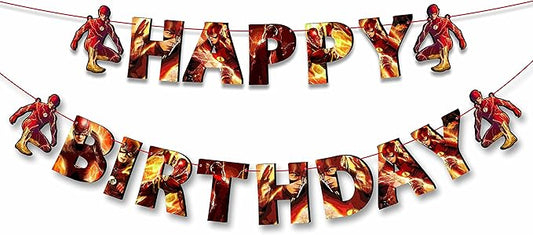 "Flsh Happy Birthday Banner – Superhero Theme Party Decoration for Boys and Girls – Vibrant Lightning Bolt Design Hanging ...
